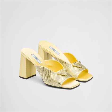 yellow prada slides|Pineapple Yellow Satin slides with crystals .